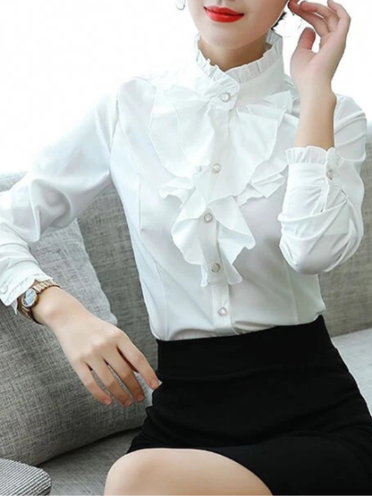 Ava - Ruffled Jabot Long-Sleeve Blouse