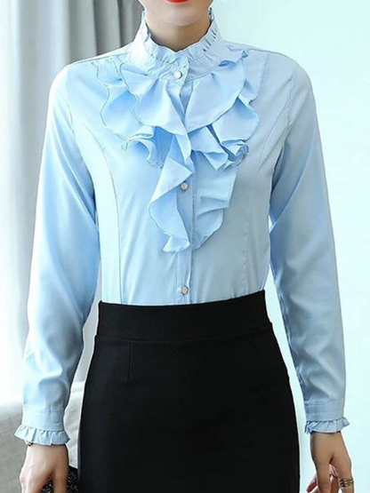 Ava - Ruffled Jabot Long-Sleeve Blouse